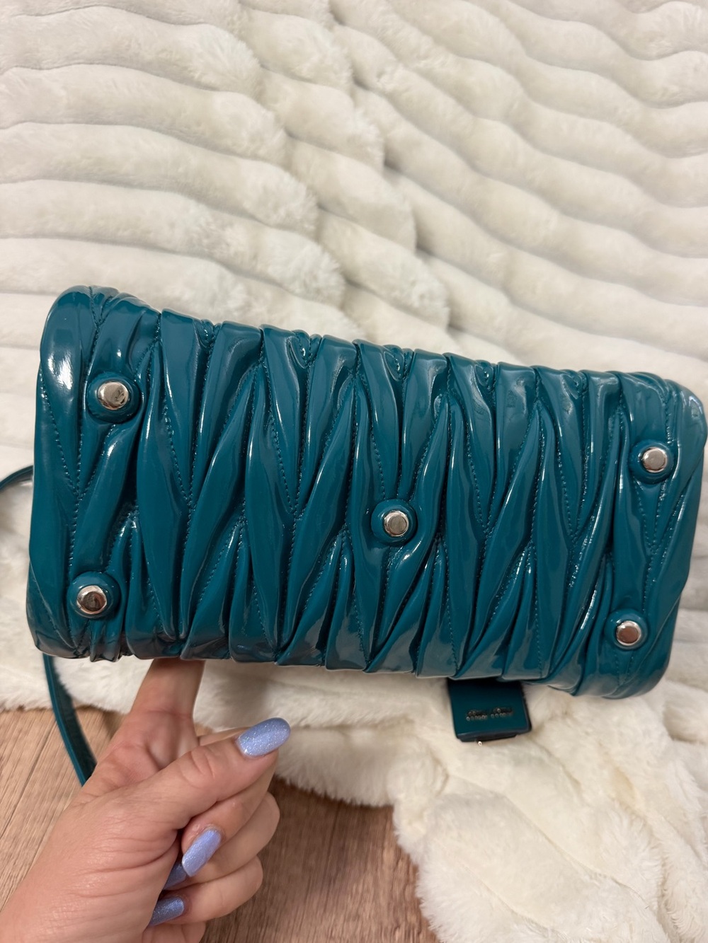 Miu Miu Teal Matelassé Patent Leather Top-Handle Bag - Picture 10 of 16
